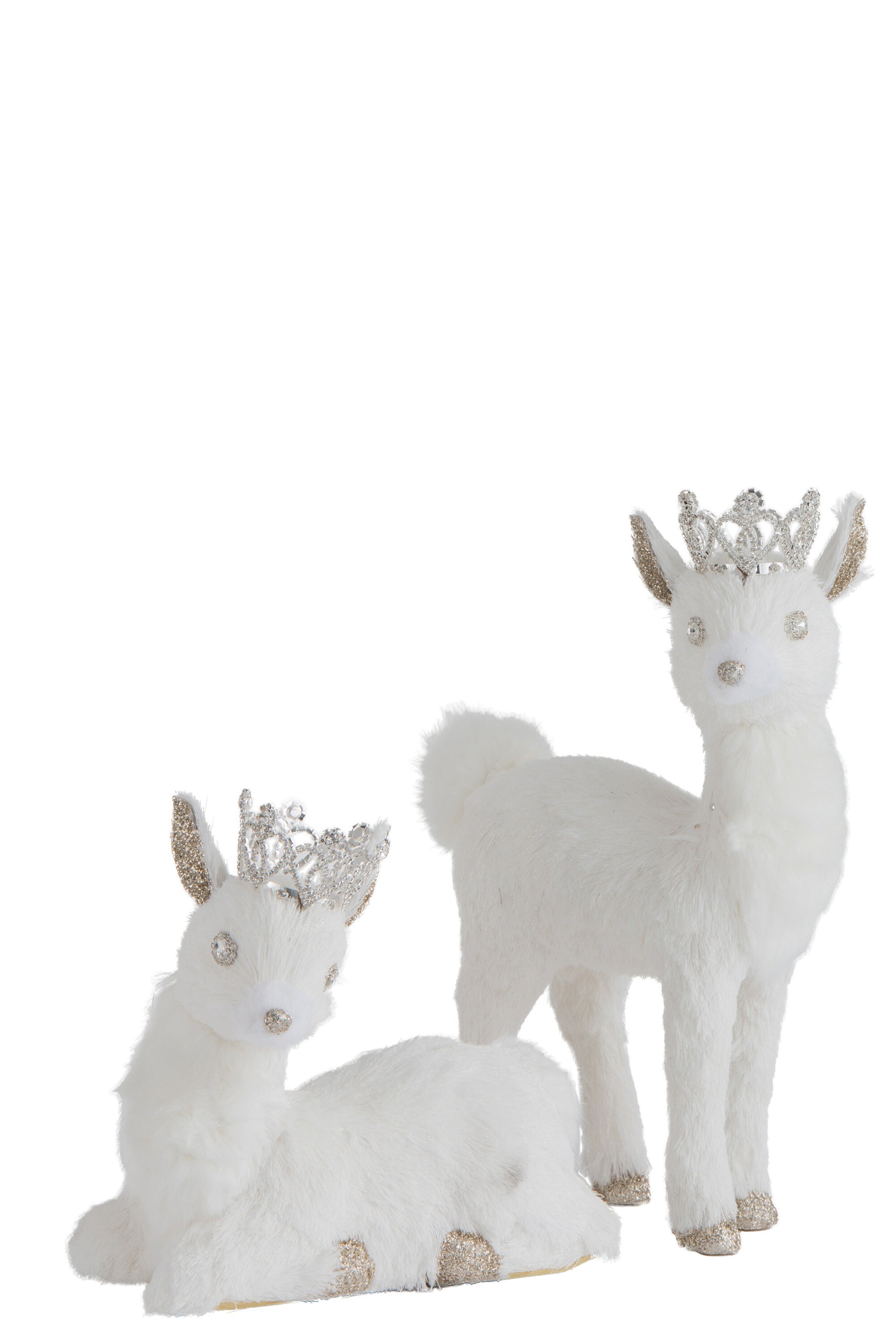 DEER LAYING/STANDING GLITTER WHITE/GOLD ASSORTMENT OF 2