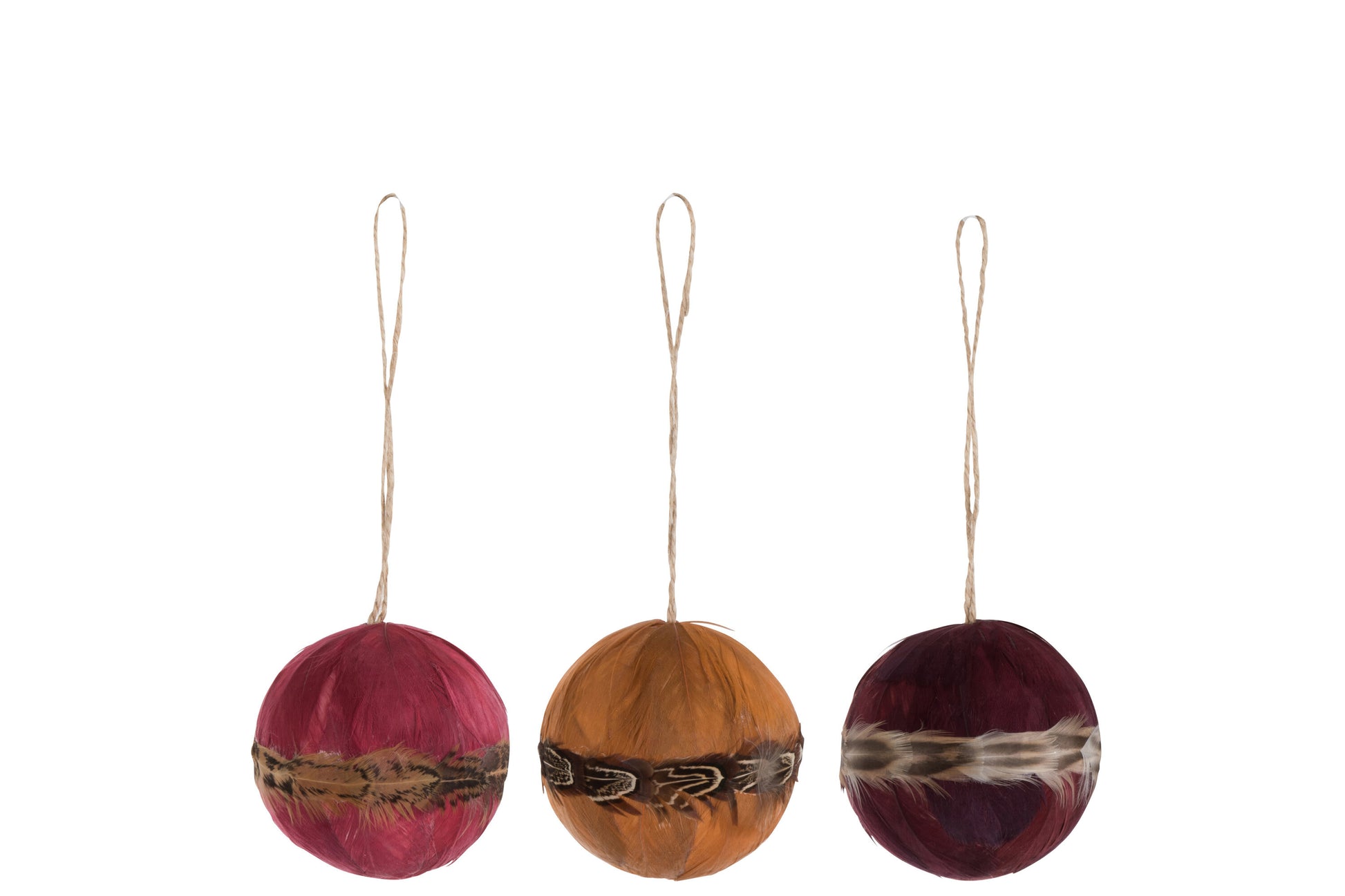 BALL FEATHERS ROSE/BORDEAUX/OCHRE SMALL ASSORTMENT OF 3