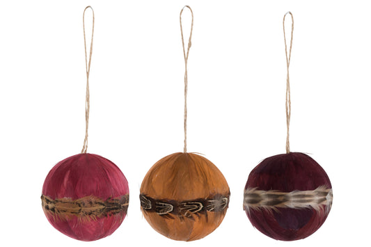 BALL FEATHERS ROSE/BORDEAUX/OCHRE LARGE ASSORTMENT OF 3