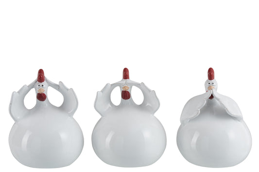 CHICKEN HEAR/SEE/SPEAK NO EVIL CERAMICA WHITE LARGE ASSORTMENT OF 3