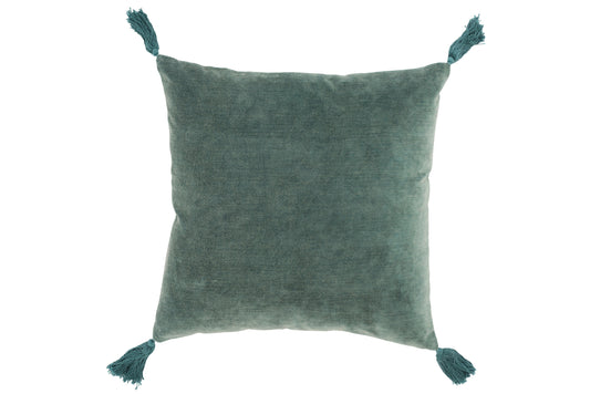 CUSHION TASSEL COTTON VELVET GREEN/BLUE