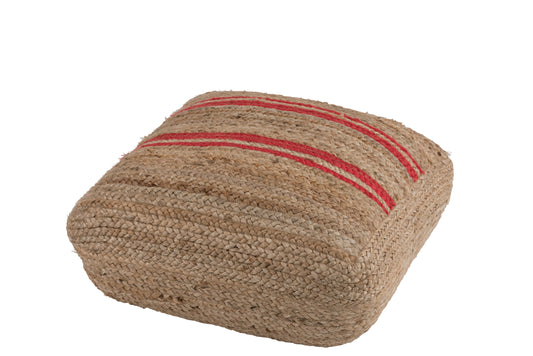 FLOOR CUSHION STRIPE JUTE NATURAL/RED