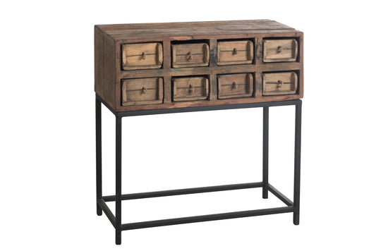 CONSOLE 8DRAWERS ROUGH RECYCLED WOOD BROWN