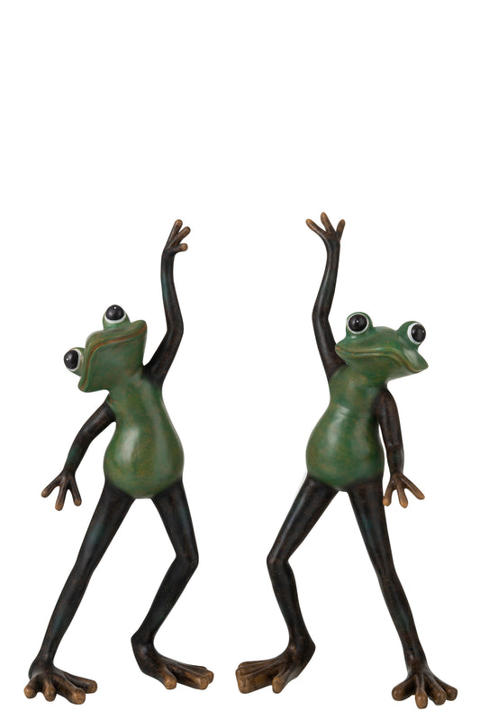 FROGS DANCING POLYRESIN GREEN/BROWN ASSORTMENT OF 2 LARGE