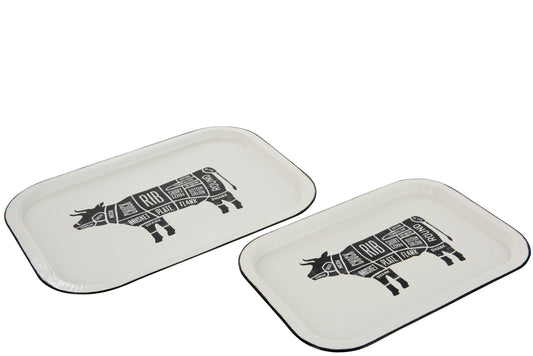 SET OF 2 TRAYS COW METAL WHITE/BLACK