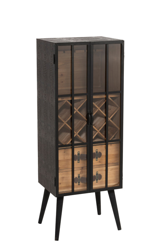 BAR CABINET 2 DRAWERS WOOD/GLASS BLACK