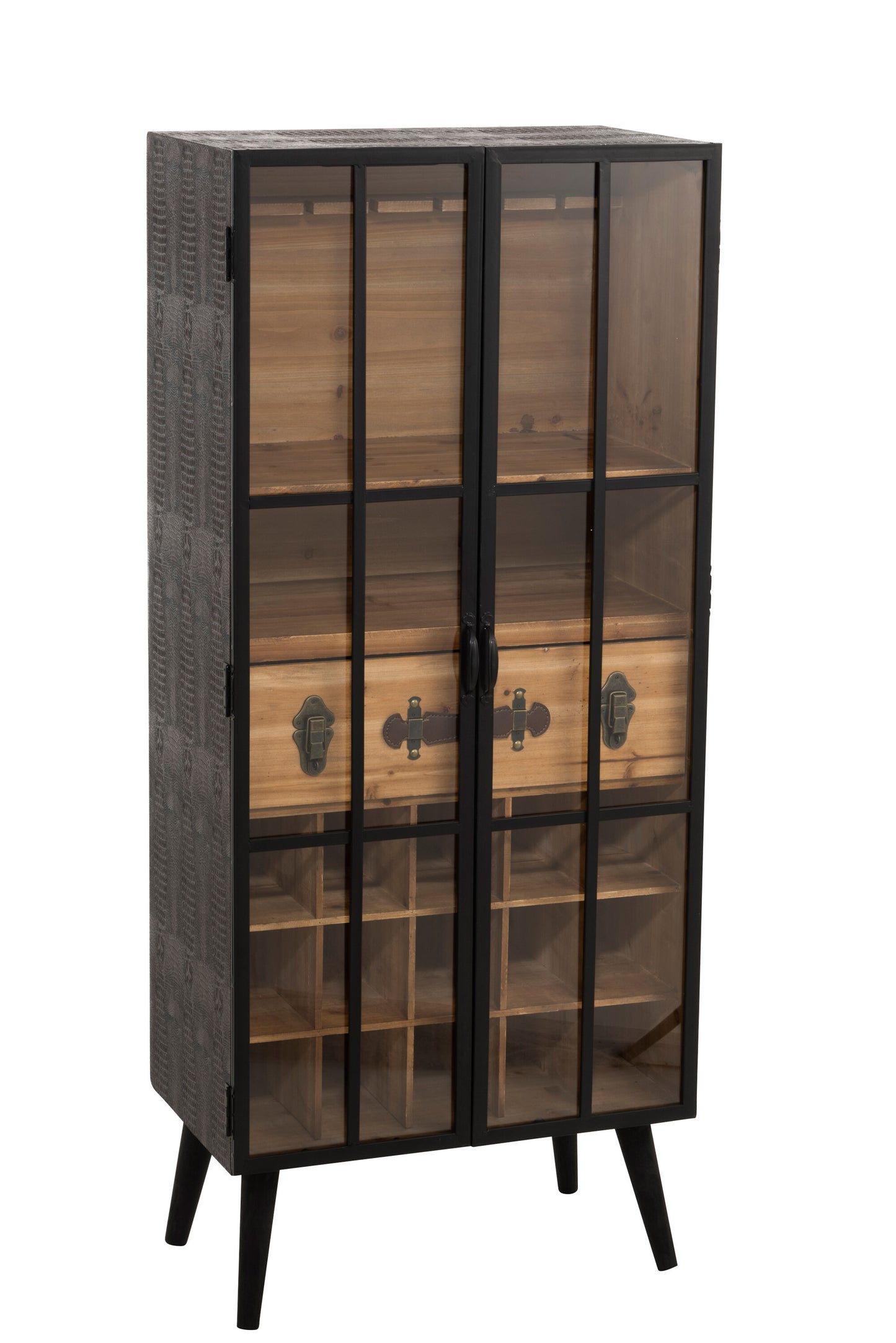 BAR CABINET 1 DRAWER WOOD/GLASS BLACK