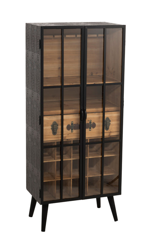 BAR CABINET 1 DRAWER WOOD/GLASS BLACK