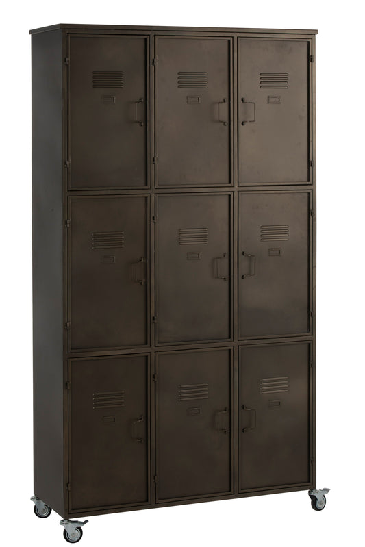 CUPBOARD ON WHEELS 9 DOORS METAL GREY