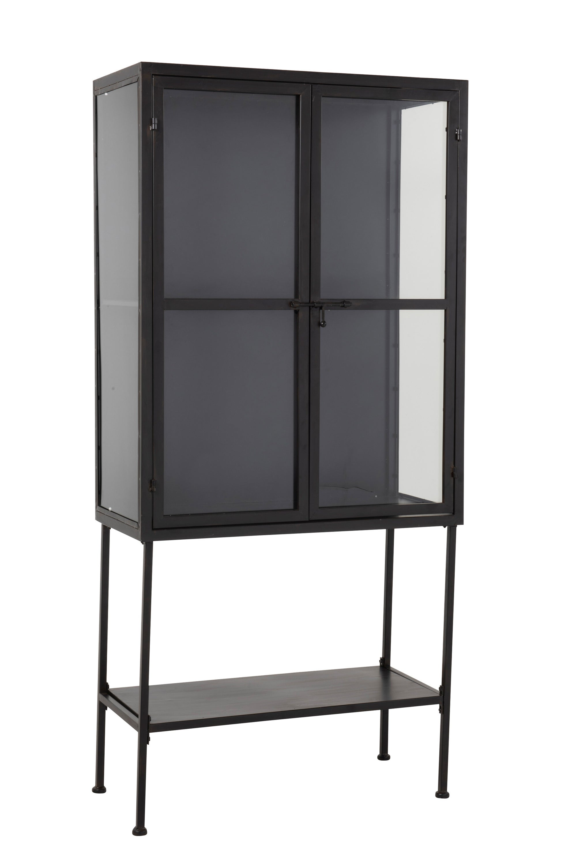 CUPBOARD 3 SHELVES METAL/GLASS BLACK