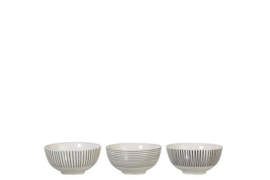 BOWL STRIPES PORCELAIN WHITE/BLACK SMALL ASSORTMENT 3