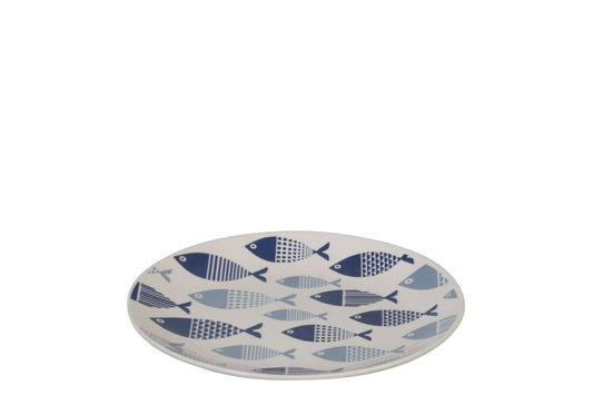 PLATE FISH PORCELAIN WHITE/BLUE SMALL