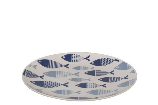 PLATE FISH PORCELAIN WHITE/BLUE LARGE