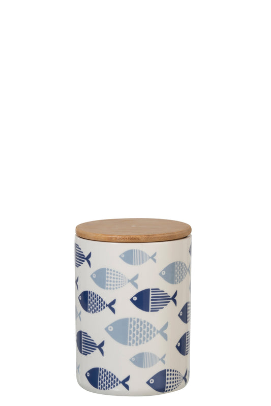 STORAGE JAR FISH PORCELAIN/BAMBOO WHITE/BLUE