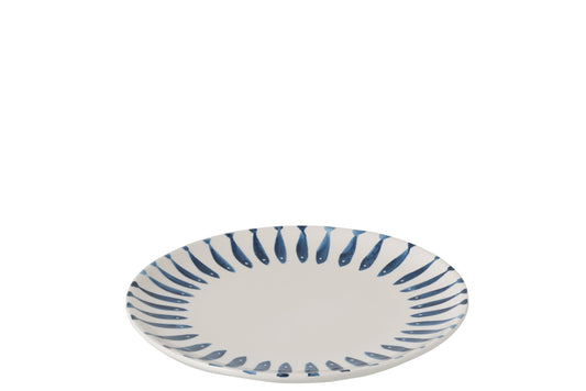 PLATE ROUND FISH DOLOMITE WHITE/BLUE SMALL