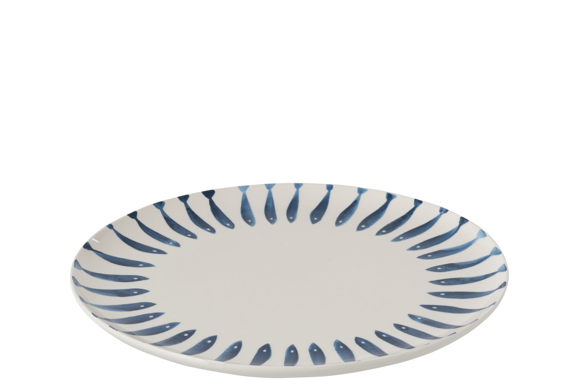 PLATE ROUND FISH DOLOMITE WHITE/BLUE LARGE