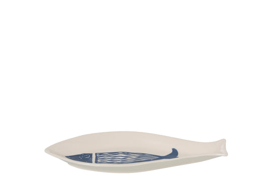 DISH FISH DOLOMITE WHITE/BLUE SMALL