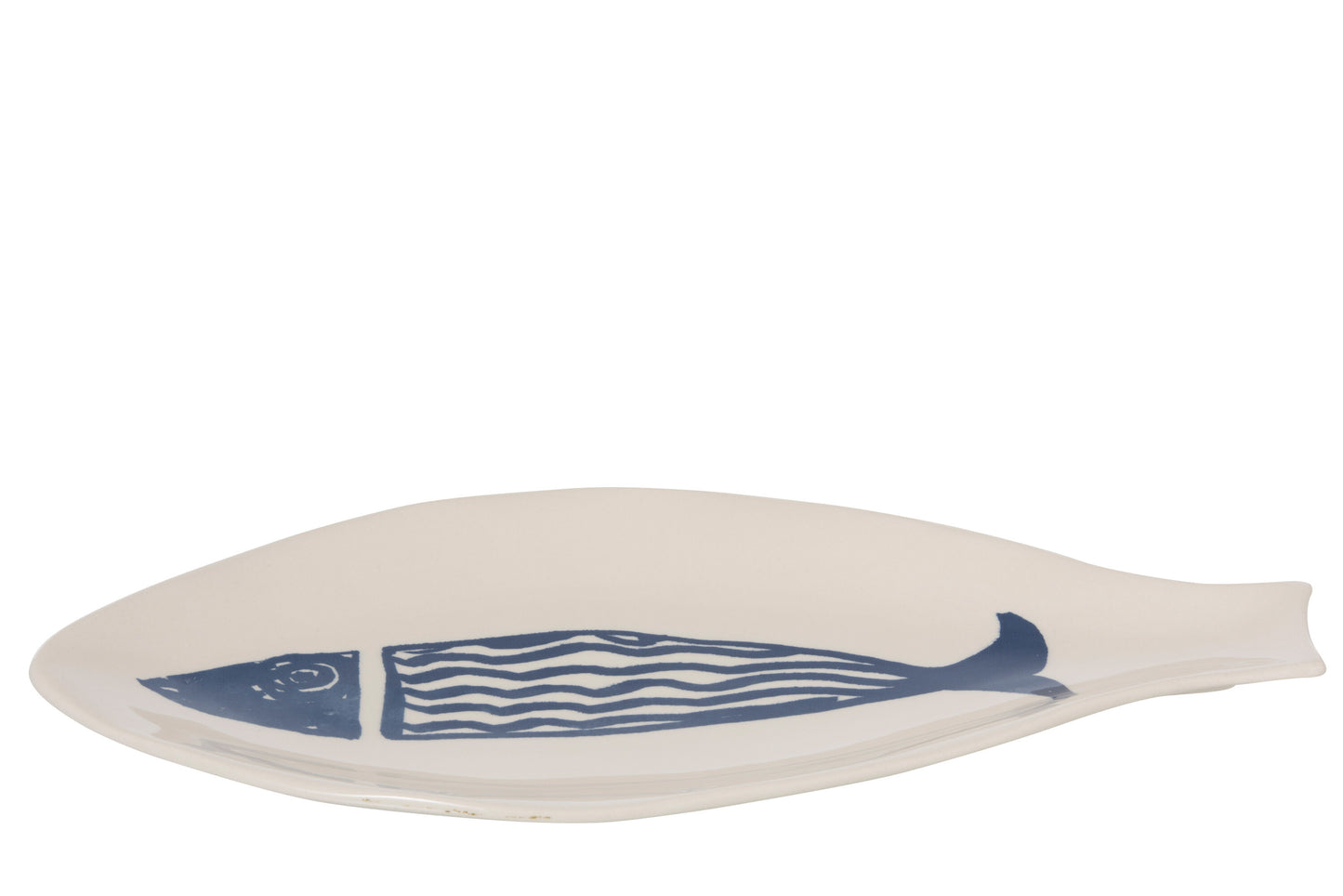 DISH FISH DOLOMITE WHITE/BLUE LARGE