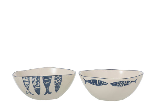 BOWL FISH WHITE/BLUE LARGE ASSORTMENT OF 2