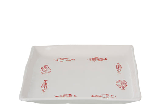 DISH SQUARE FISH DOLOMITE RED