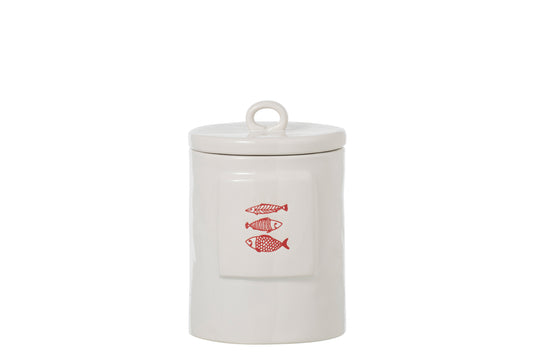 STORAGE JAR FISH DOLOMITE RED LARGE