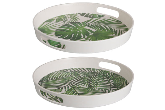 TRAY ROUND TROPICAL BAMBOO GREEN ASSORTMENT OF 2