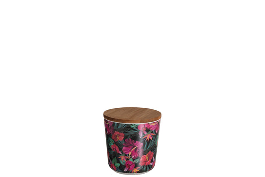 POT+LID TROPICAL BAMBOO GREEN/RED/FUCHSIA SMALL