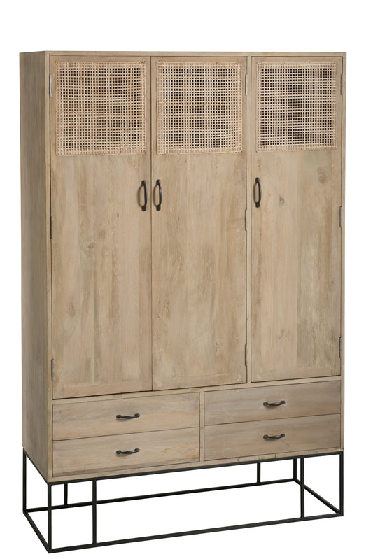 CABINET 3DOORS+4DRAWERS WOVEN REED MANGO WOOD NATURAL