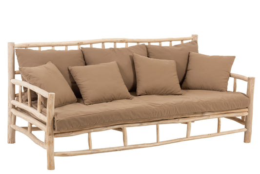 SOFA 3P TEAK+TEXTILE NATURAL/BROWN