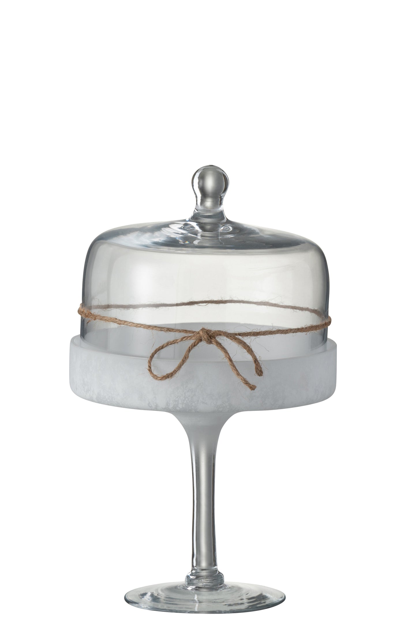 GLASS BELL ON BASE DECORATIVE ROUND GLASS/ROPE WHITE/TRANSPARENT