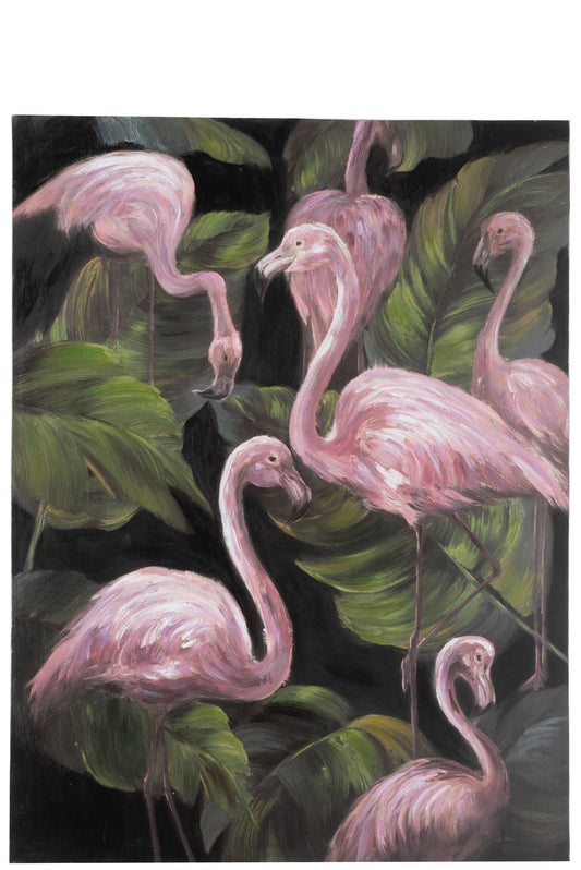 PAINTING FLAMINGOS CANVAS PINK/GREEN/BLACK