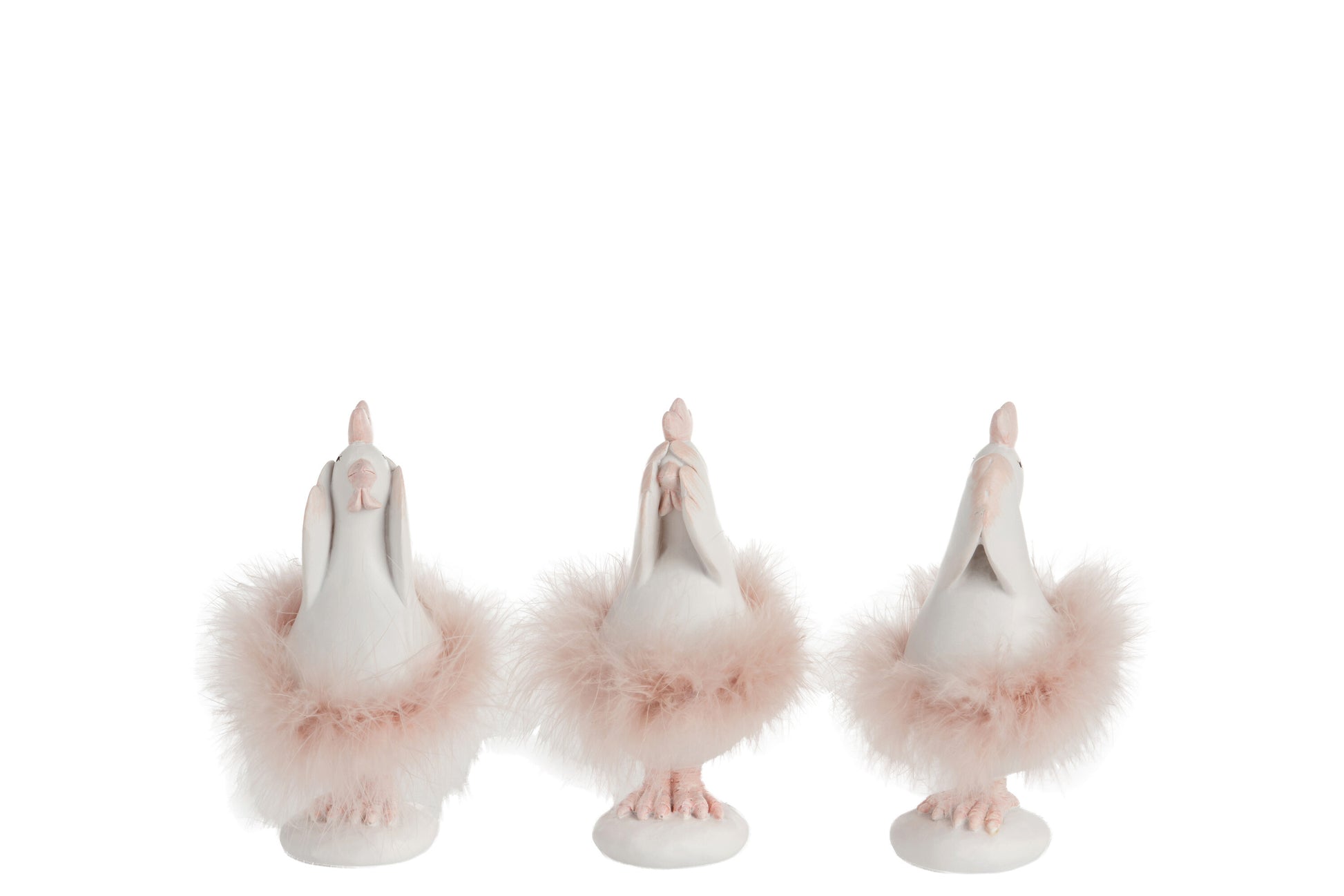 CHICKEN HEAR/SEE/SPEAK NO EVIL POLYRESIN ROSE/WHITE MEDIUM ASSORTMENT OF 3