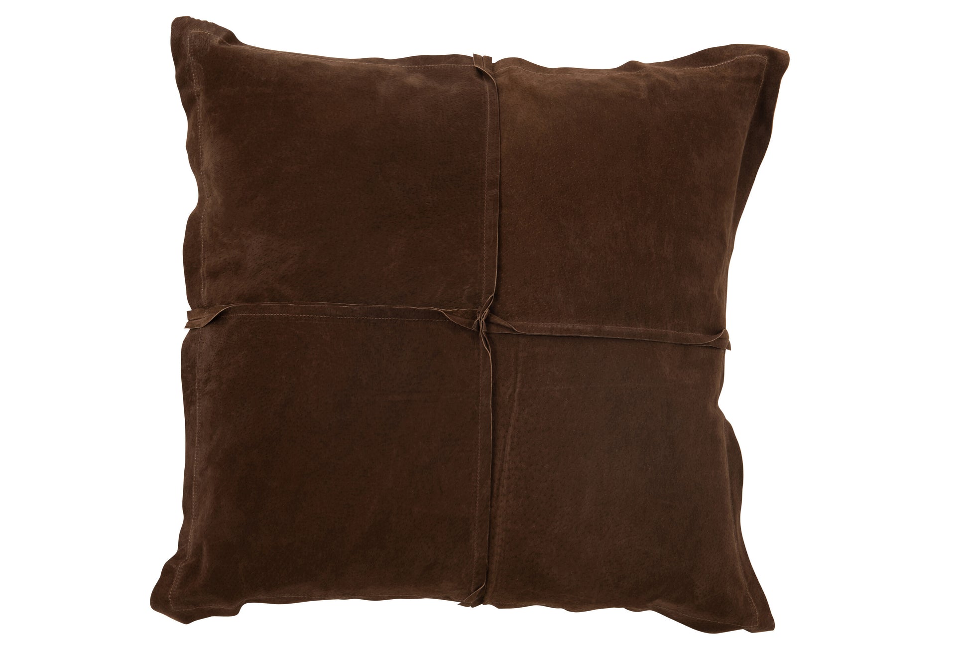 CUSHION SQUARE BROWN LEATHER/LINEN