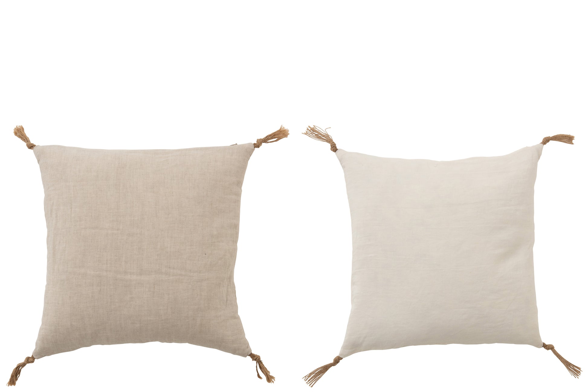 CUSHION TASSEL LINEN BEIGE ASSORTMENT OF 2