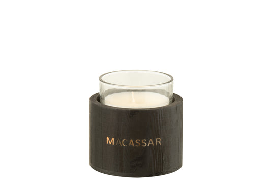 SCENTED CANDLE MACASSAR GLASS/WOOD BLACK SMALL-20U