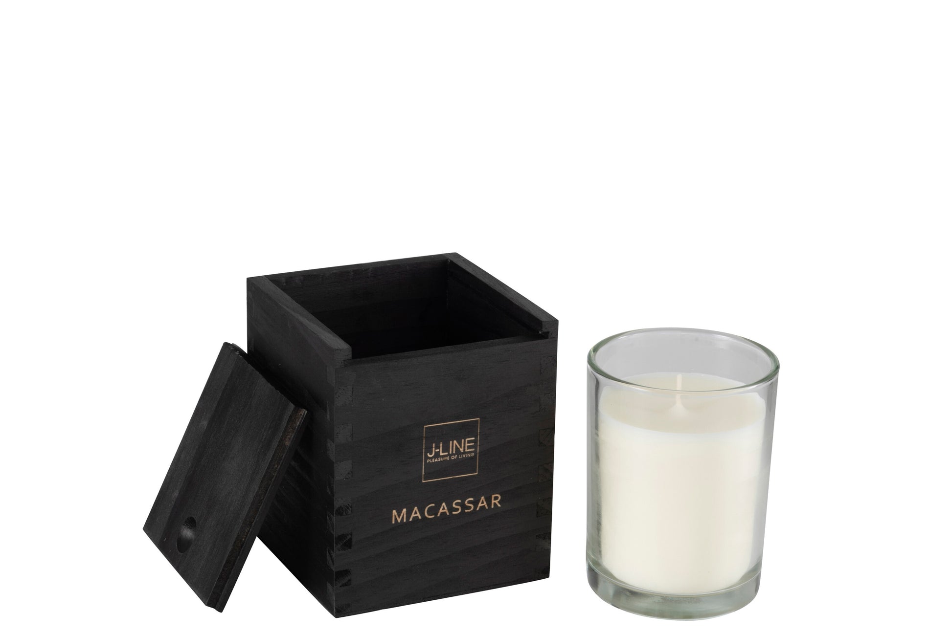 SCENTED CANDLE MACASSAR GLASS/WOOD BLACK LARGE-40U