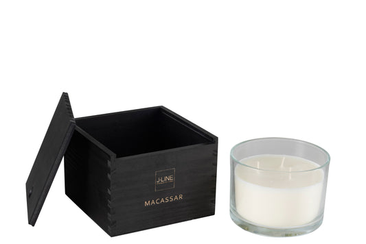 SCENTED CANDLE MACASSAR FLAT GLASS/WOOD BLACK 30U