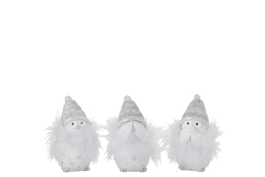 OWL HEAR/SEE/SPEAK NO EVIL POLY WHITE SMALL ASSORTMENT OF 3