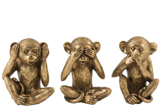 APE HEAR/SEE/SPEAK NO EVIL ANTIQUE GOLD ASS3