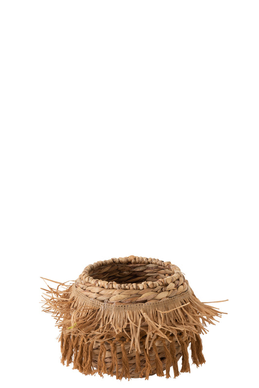 BASKET+TASSELS WOVEN GRASS NATURAL SMALL