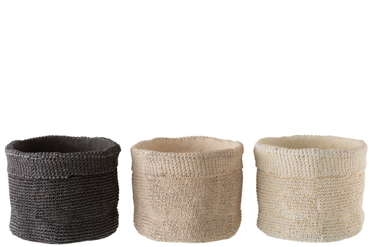 FLOWER POT CEMENT WHITE+BEIGE+BLACK L ASSORTMENT OF 3