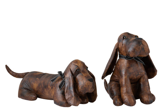 DOORSTOP DOG IMITATION LEATHER BROWN ASSORTMENT OF 2