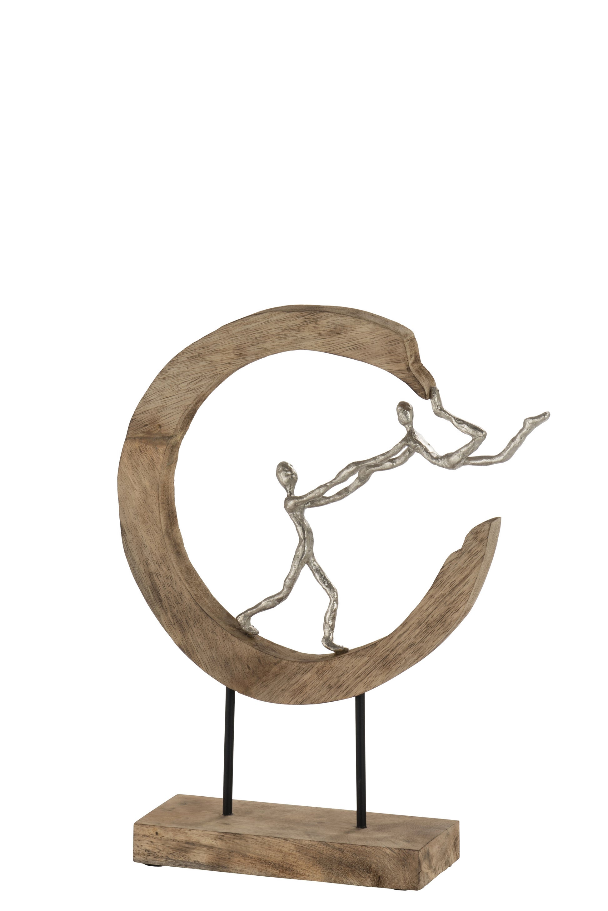 FIGURE COUPLE FLY HALF MOON MANGO WOOD/ALUMINIUM NATURAL/SILVER