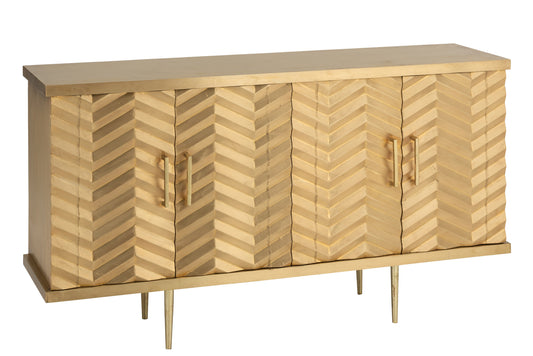 CUPBOARD 4DOORS CHEVRON BRASS/MDF GOLD