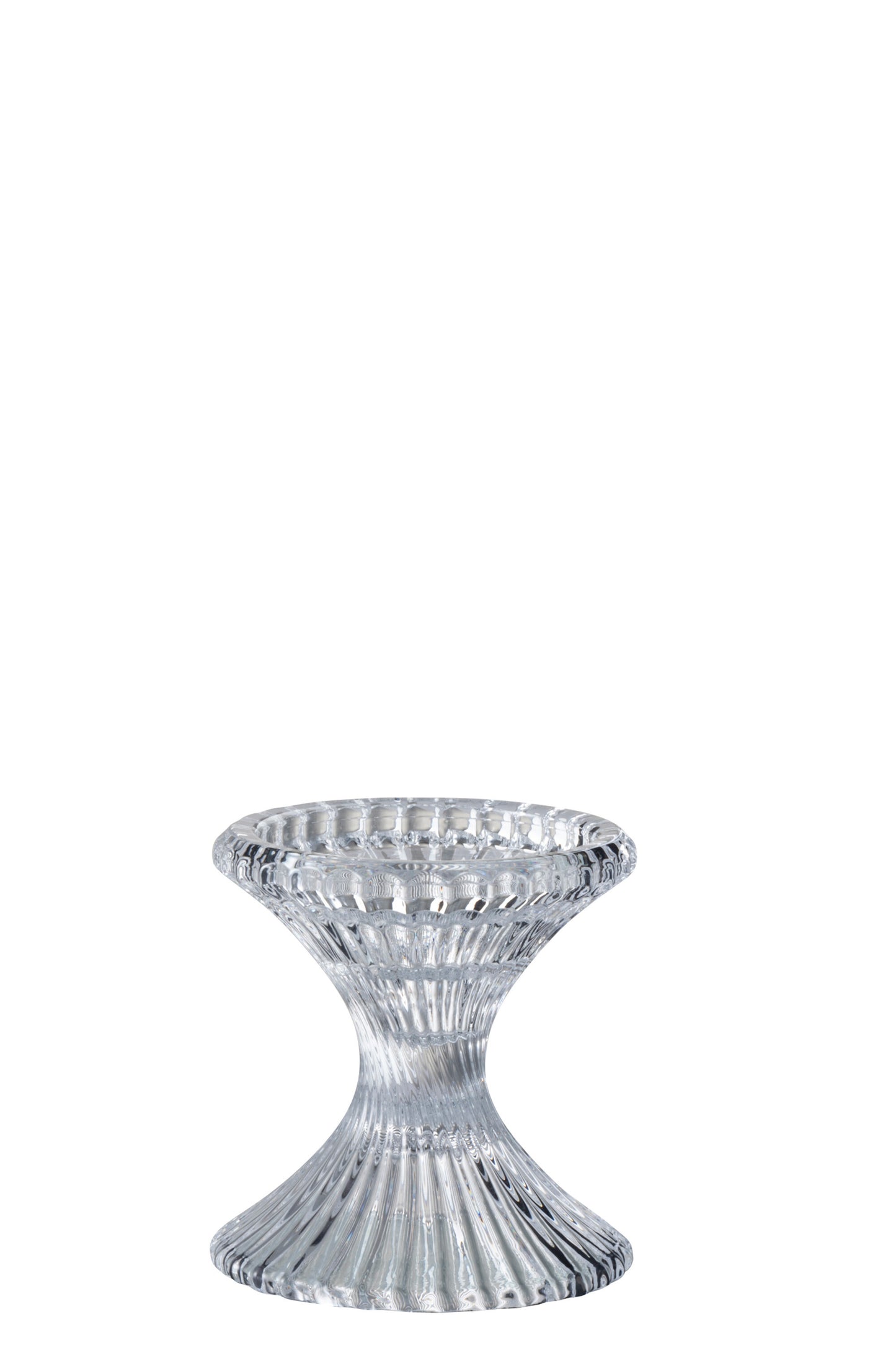 CANDLESTICK/CANDLE HOLDER RIBBED ROUND GLASS TRANSPARENT SMALL