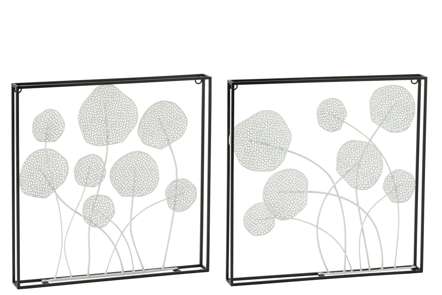 WALL DECORATION LEAVES METAL WHITE/BLACK ASSORTMENT OF 2