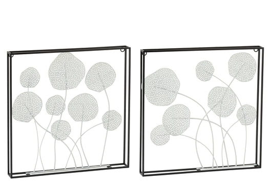 WALL DECORATION LEAVES METAL WHITE/BLACK ASSORTMENT OF 2