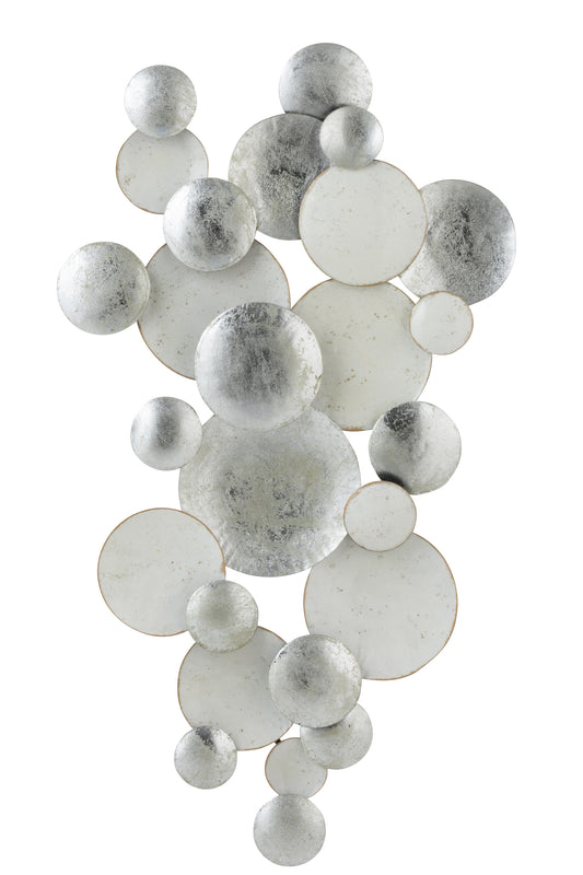 WALL DECORATION CIRCLES ABSTRACT METAL ANTIQUE WHITE/SILVER