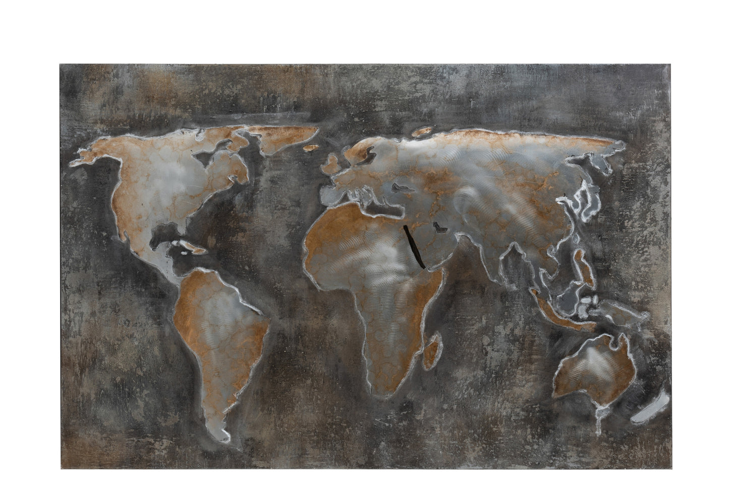 PAINTING WORLD ABSTRACT CANVAS/METAL GREY/BROWN