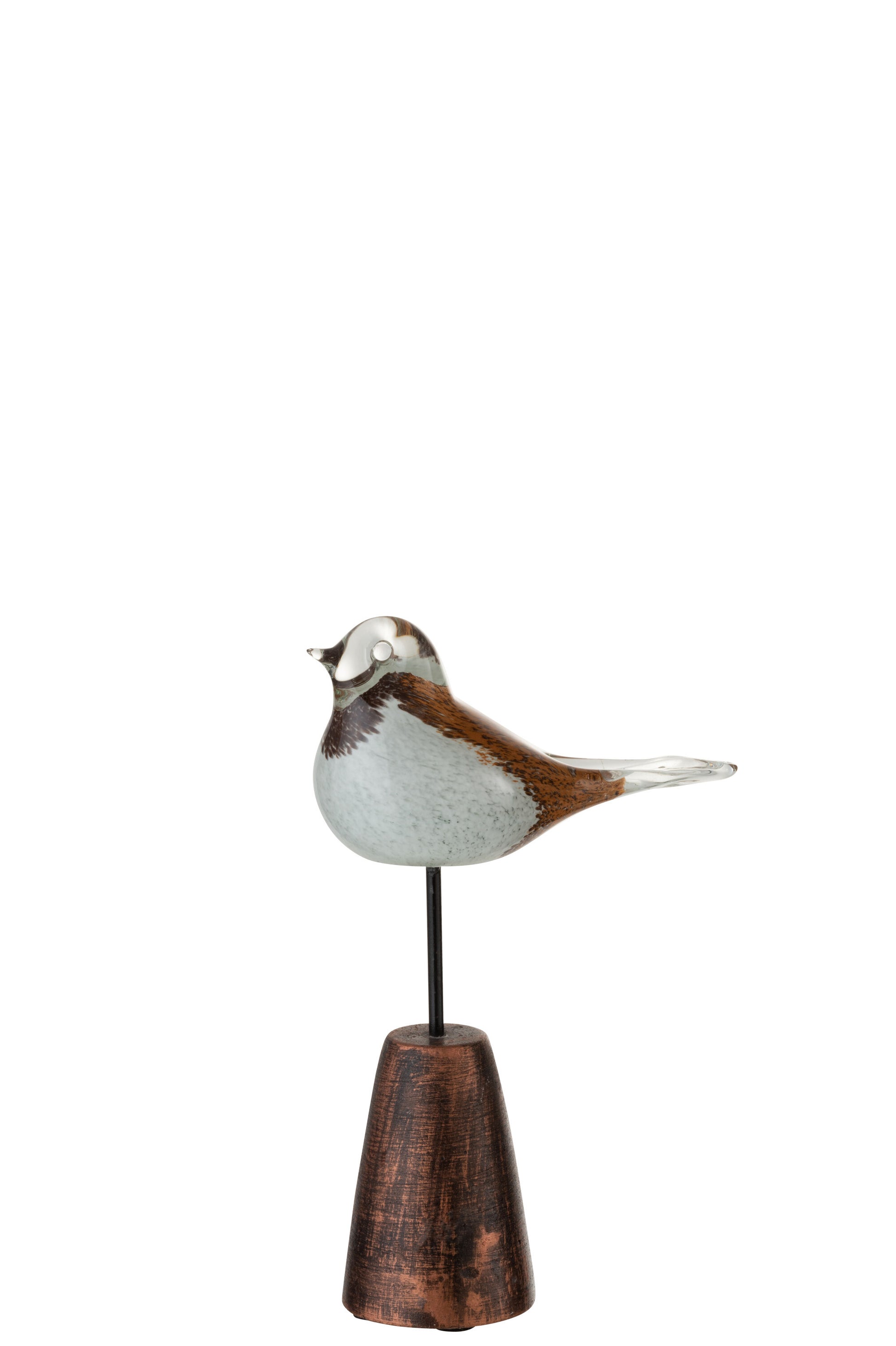 BIRD ON BASE CONICAL GLASS/METAL BROWN/OFF-WHITE SMALL